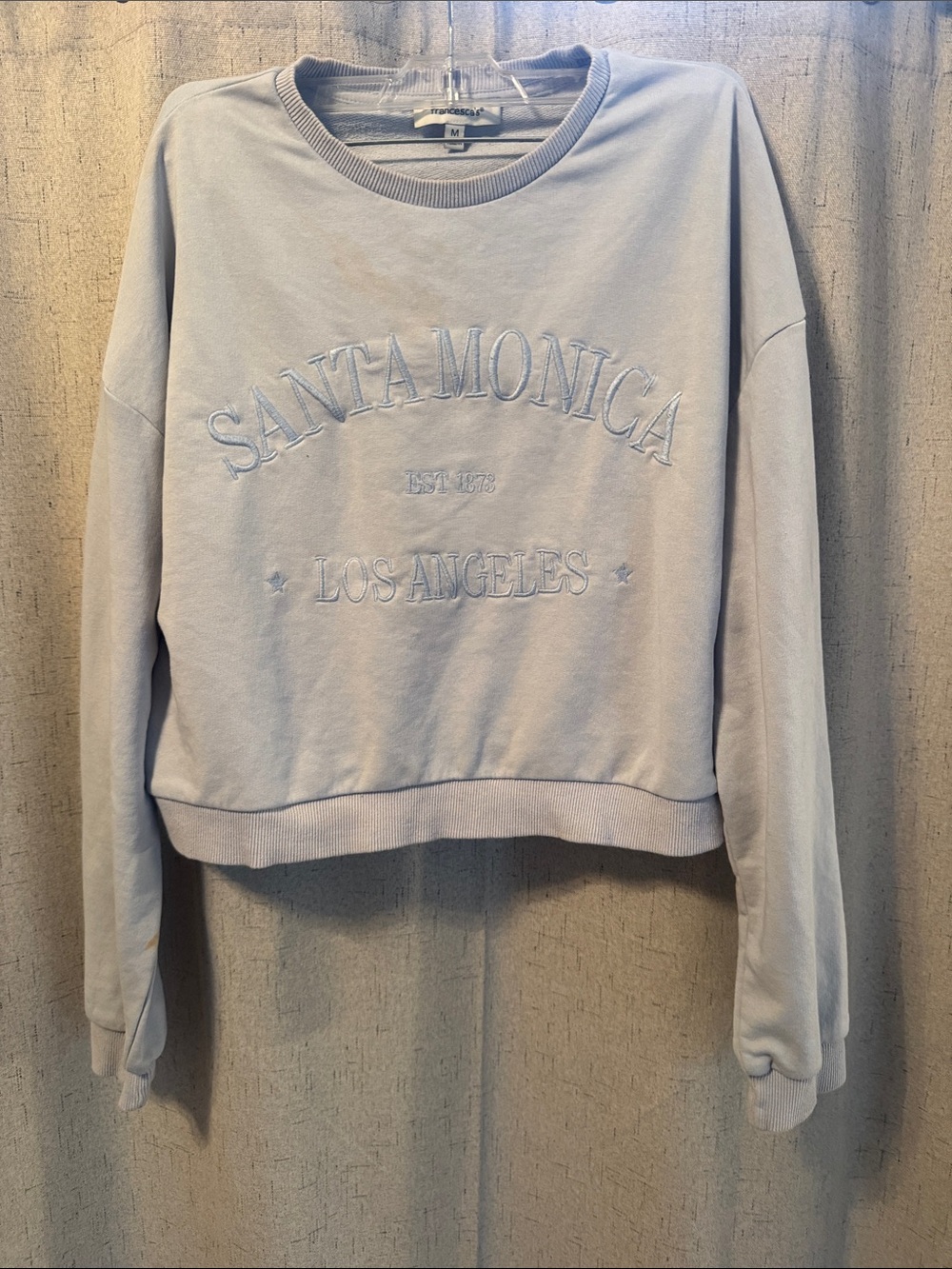 Francesca's Collections Light Blue Cropped Crewneck Sweatshirt